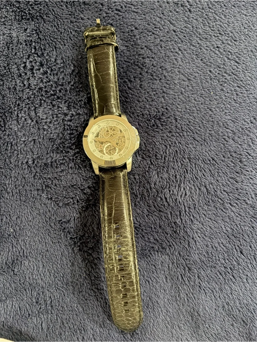 Fossil Womens Self Winding Black Leather Strap Skeleton Dial Watch